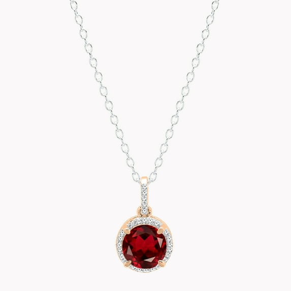 Dazzlingrock Collection 6.5mm Round Garnet & White Diamond Halo Pendant for Women with 18 Inch Silver Chain (0.10 ctw, Color I-J, Clarity I2-I3) in 10K Rose Gold