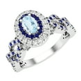 thumbnail image 1 of Dazzlingrock Collection 6X4mm Oval Aquamarine with Round Blue Sapphire & White Diamond Interweaving Double Halo Wedding Ring for Women in 14K White Gold, Size 6.5, 1 of 6
