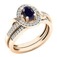 thumbnail image 1 of Dazzlingrock Collection 6X4mm Oval Blue Sapphire & Round White Diamond Bridal Halo Style Wedding Ring Set for Women (0.18 ctw, Color I-J, Clarity I1-I2) in 18K Rose Gold, Size 7.5, 1 of 4