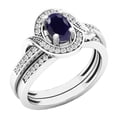 thumbnail image 1 of Dazzlingrock Collection 6X4mm Oval Blue Sapphire & Round White Diamond Bridal Halo Style Wedding Ring Set for Women (0.18 ctw, Color I-J, Clarity I2-I3) in 10K White Gold, Size 4.5, 1 of 4