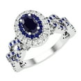 thumbnail image 1 of Dazzlingrock Collection 6X4mm Oval Blue Sapphire with Round Blue Sapphire & White Diamond Interweaving Double Halo Wedding Ring for Women in 10K White Gold, Size 9.5, 1 of 6
