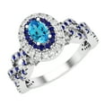 thumbnail image 1 of Dazzlingrock Collection 6X4mm Oval Blue Topaz with Round Blue Sapphire & White Diamond Interweaving Double Halo Wedding Ring for Women in 925 Sterling Silver, Size 10, 1 of 6