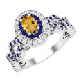 thumbnail image 1 of Dazzlingrock Collection 6X4mm Oval Citrine with Round Blue Sapphire & White Diamond Interweaving Double Halo Wedding Ring for Women in 10K White Gold, Size 10, 1 of 6