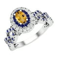 thumbnail image 1 of Dazzlingrock Collection 6X4mm Oval Citrine with Round Blue Sapphire & White Diamond Interweaving Double Halo Wedding Ring for Women in 10K White Gold, Size 5.5, 1 of 6