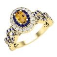 thumbnail image 1 of Dazzlingrock Collection 6X4mm Oval Citrine with Round Blue Sapphire & White Diamond Interweaving Double Halo Wedding Ring for Women in 14K Yellow Gold, Size 9, 1 of 6