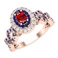thumbnail image 1 of Dazzlingrock Collection 6X4mm Oval Garnet with Round Blue Sapphire & White Diamond Interweaving Double Halo Wedding Ring for Women in 14K Rose Gold, Size 7.5, 1 of 6