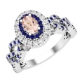 thumbnail image 1 of Dazzlingrock Collection 6X4mm Oval Morganite with Round Blue Sapphire & White Diamond Interweaving Double Halo Wedding Ring for Women in 925 Sterling Silver, Size 4, 1 of 6