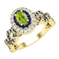 thumbnail image 1 of Dazzlingrock Collection 6X4mm Oval Peridot with Round Blue Sapphire & White Diamond Interweaving Double Halo Wedding Ring for Women in 14K Yellow Gold, Size 6, 1 of 6