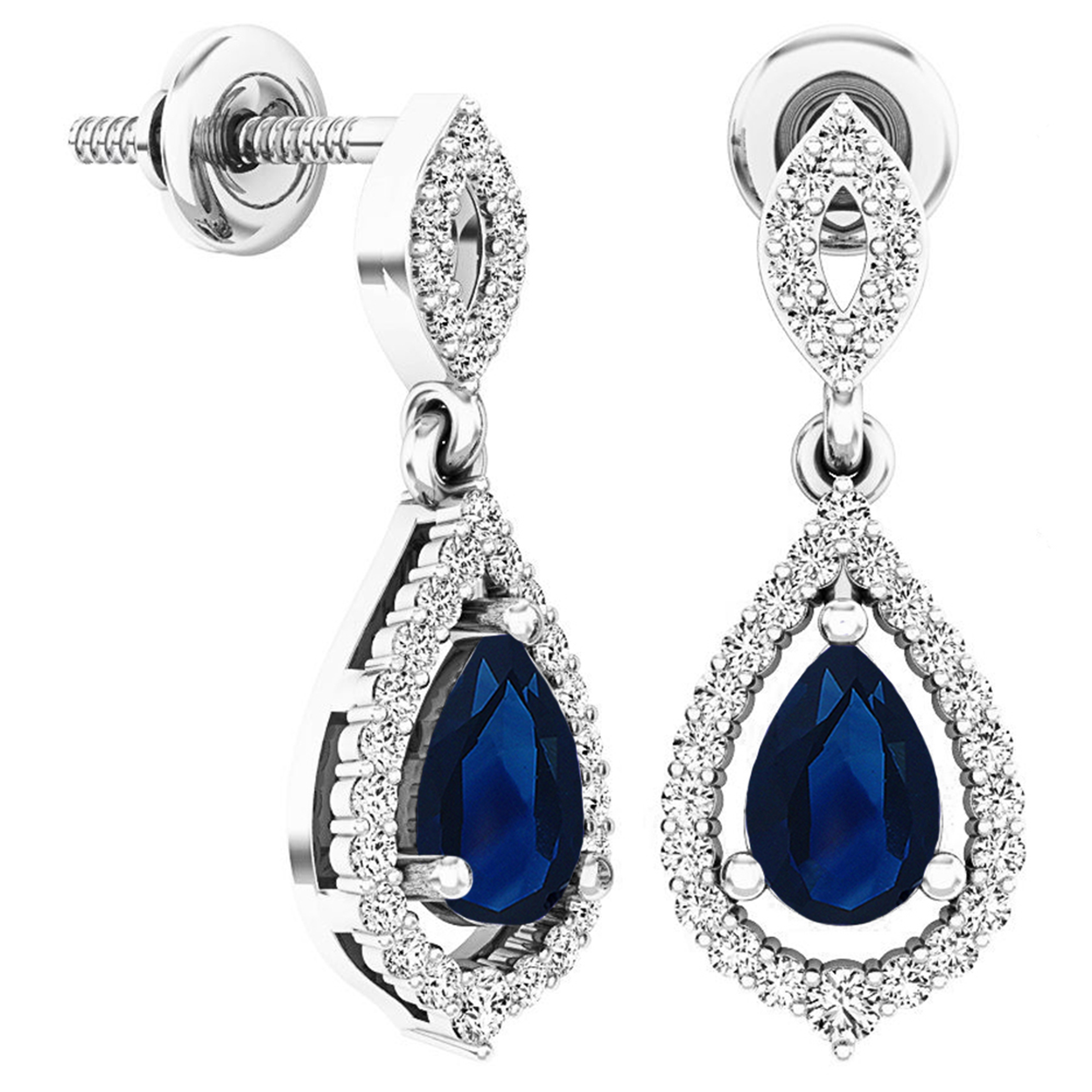 DazzlingRock Collection Orecchini Goccia Infinito In Oro Giallo 14k Con Zaffiro Blu 5x4 Mm E Diamanti 0.20 Ct