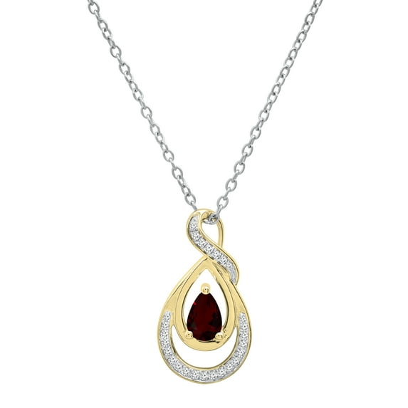 Dazzlingrock Collection 6X4mm Pear Garnet & Round White Diamond Swirl Infinity Teardrop Pendant for Women with 18 Inch Silver Chain (0.10 ctw, Color I-J, Clarity I1-I2) in 18K Yellow Gold