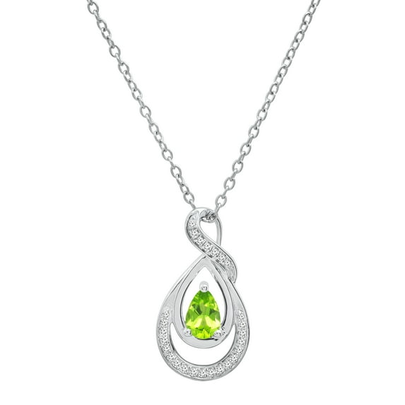 Dazzlingrock Collection 6X4mm Pear Peridot & Round White Diamond Swirl Infinity Teardrop Pendant for Women with 18 Inch Silver Chain (0.10 ctw, Color I-J, Clarity I1-I2) in 18K White Gold