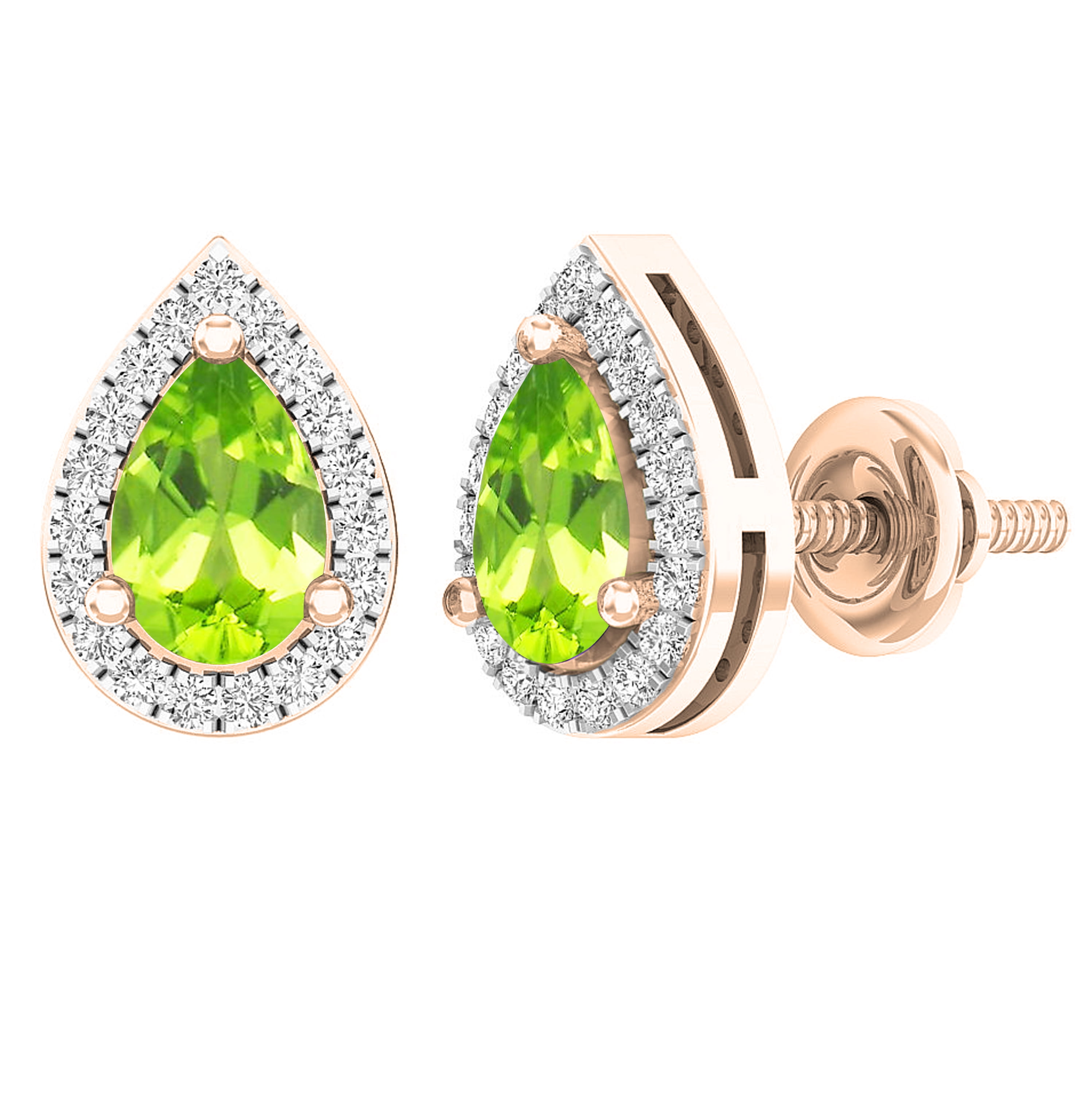 14k Pink Rose Gold Filled Green Simulated Peridot Earrings