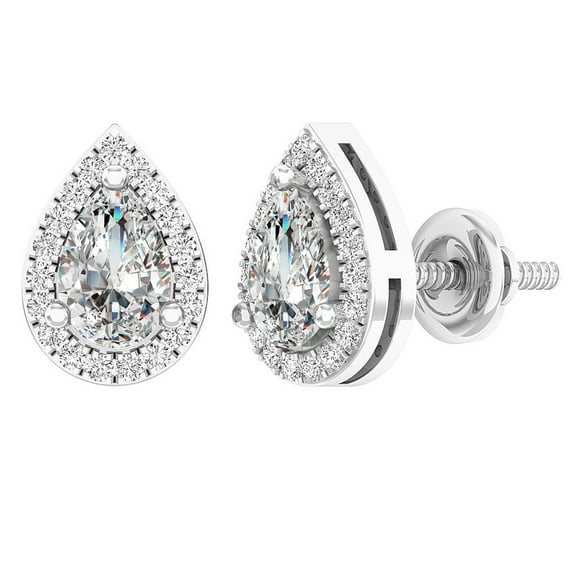 Dazzlingrock Collection 6X4mm Pear White Sapphire & Round White Diamond Teardrop Screwback Stud Earrings for Women (0.15 ctw, Color I-J, Clarity I1-I2) in 18K White Gold