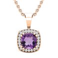 thumbnail image 1 of Dazzlingrock Collection 6mm Cushion Amethyst & 0.10 CT Round White Diamond Dainty Halo Pendant with 18 inch Gold Chain for Women in 14K Rose Gold, 1 of 1