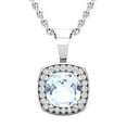 thumbnail image 1 of Dazzlingrock Collection 6mm Cushion Aquamarine & 0.10 CT Round White Diamond Dainty Halo Pendant with 18 inch Silver Chain for Women in 925 Sterling Silver, 1 of 4