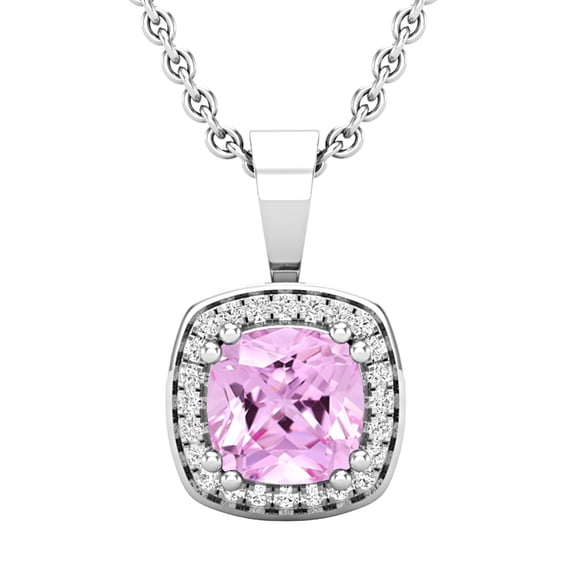 Dazzlingrock Collection 6mm Cushion Pink Sapphire & 0.10 CT Round White Diamond Dainty Halo Pendant with 18 inch Silver Chain for Women in 10K White Gold