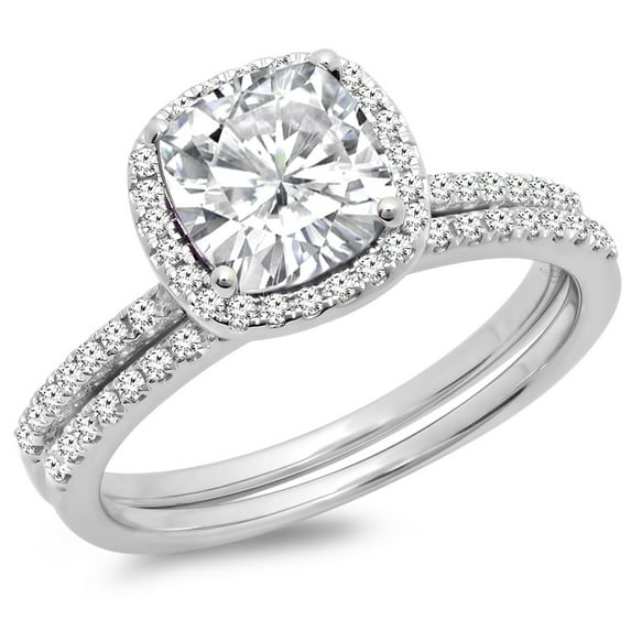 Dazzlingrock Collection 7 MM Cushion Created White Sapphire & Round Diamond Bridal Ring Set | 10K White Gold, Size 6