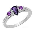 thumbnail image 1 of Dazzlingrock Collection 7X5MM Pear Amethyst & Round White Diamond 3 Stone Teardrop Engagement Ring for Women (0.10 ctw, Color I-J, Clarity I1-I2) in 14K White Gold, Size 4.5, 1 of 4