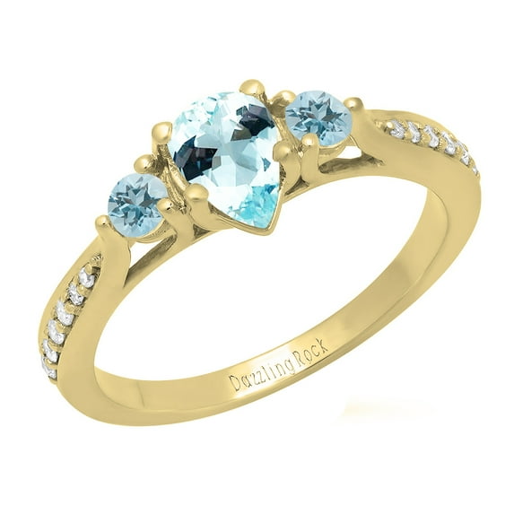 Dazzlingrock Collection 7X5MM Pear Aquamarine & Round White Diamond 3 Stone Teardrop Engagement Ring for Women (0.10 ctw, Color I-J, Clarity I1-I2) in 18K Yellow Gold, Size 10