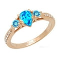 thumbnail image 1 of Dazzlingrock Collection 7X5MM Pear Blue Topaz & Round White Diamond 3 Stone Teardrop Engagement Ring for Women (0.10 ctw, Color I-J, Clarity I2-I3) in 10K Rose Gold, Size 8.5, 1 of 4