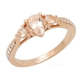 thumbnail image 1 of Dazzlingrock Collection 7X5MM Pear Morganite & Round White Diamond 3 Stone Teardrop Engagement Ring for Women (0.10 ctw, Color I-J, Clarity I2-I3) in 10K Rose Gold, Size 5, 1 of 6