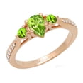 thumbnail image 1 of Dazzlingrock Collection 7X5MM Pear Peridot & Round White Diamond 3 Stone Teardrop Engagement Ring for Women (0.10 ctw, Color I-J, Clarity I2-I3) in 10K Rose Gold, Size 6, 1 of 4