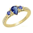 thumbnail image 1 of Dazzlingrock Collection 7X5MM Pear Tanzanite & Round White Diamond 3 Stone Teardrop Engagement Ring for Women (0.10 ctw, Color I-J, Clarity I1-I2) in 14K Yellow Gold, Size 6, 1 of 4