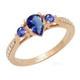 thumbnail image 1 of Dazzlingrock Collection 7X5MM Pear Tanzanite & Round White Diamond 3 Stone Teardrop Engagement Ring for Women (0.10 ctw, Color I-J, Clarity I1-I2) in 18K Rose Gold, Size 8.5, 1 of 4