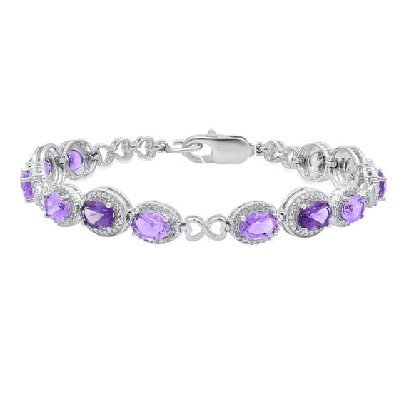 Dazzlingrock Collection 7X5mm Oval Amethyst with Round White Diamond Accents Infinity Tennis Bracelet for Women (Color I-J, Clarity I1-I2) in 18K White Gold