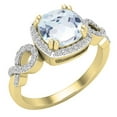thumbnail image 1 of Dazzlingrock Collection 7mm Cushion Aquamarine & Round White Diamond Halo Split Shank Engagement Ring for Women (0.25 ctw, Color I-J, Clarity I1-I2) in 18K Yellow Gold, Size 9, 1 of 5