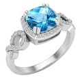 thumbnail image 1 of Dazzlingrock Collection 7mm Cushion Blue Topaz & Round White Diamond Halo Split Shank Engagement Ring for Women (0.25 ctw, Color I-J, Clarity I2-I3) in 10K White Gold, Size 5, 1 of 5