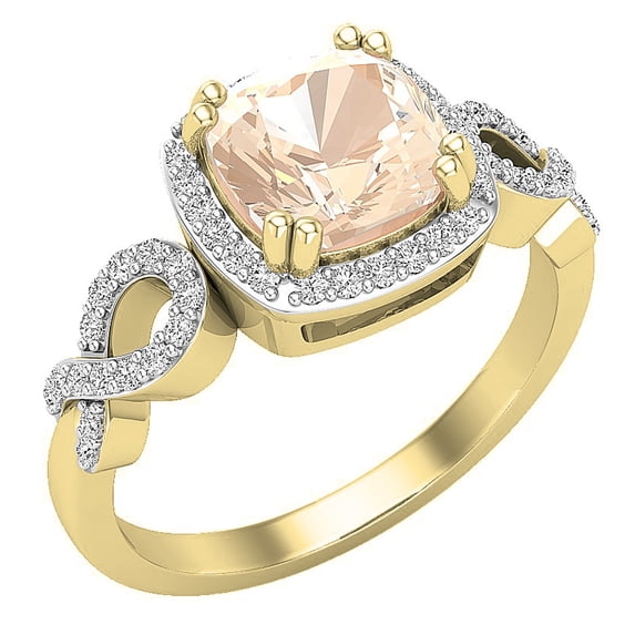 Dazzlingrock Collection 7mm Cushion Morganite & Round White Diamond Halo Split Shank Engagement Ring for Women (0.25 ctw, Color I-J, Clarity I2-I3) in 10K Yellow Gold, Size 6.5