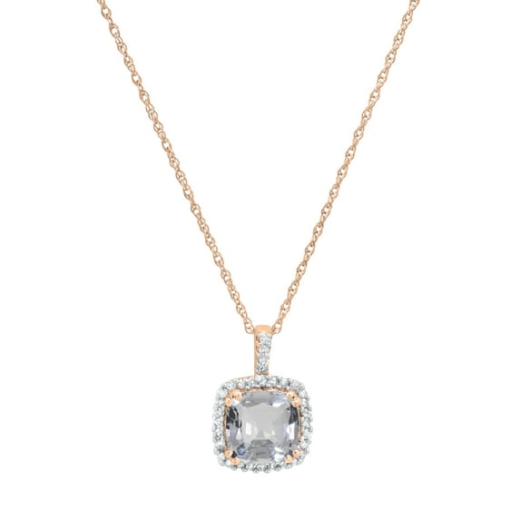 Dazzlingrock Collection 7mm Cushion White Topaz & Round White Diamond Halo Pendant for Women (0.11 ctw, Color I-J, Clarity I1-I2) in 18K Rose Gold