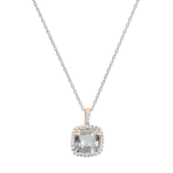 Dazzlingrock Collection 7mm Cushion White Topaz & Round White Diamond Halo Pendant for Women (0.11 ctw, Color I-J, Clarity I2-I3) in 10K Rose Gold