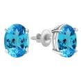 thumbnail image 1 of Dazzlingrock Collection 7x5 mm Oval Cut Blue Topaz Solitaire Stud Earrings for Women (Color Blue, Clarity Moderately Included) in 14K White Gold, 1 of 5