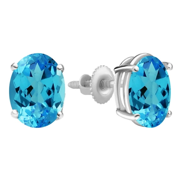 Dazzlingrock Collection 7x5 mm Oval Cut Blue Topaz Solitaire Stud Earrings for Women (Color Blue, Clarity Moderately Included) in 14K White Gold
