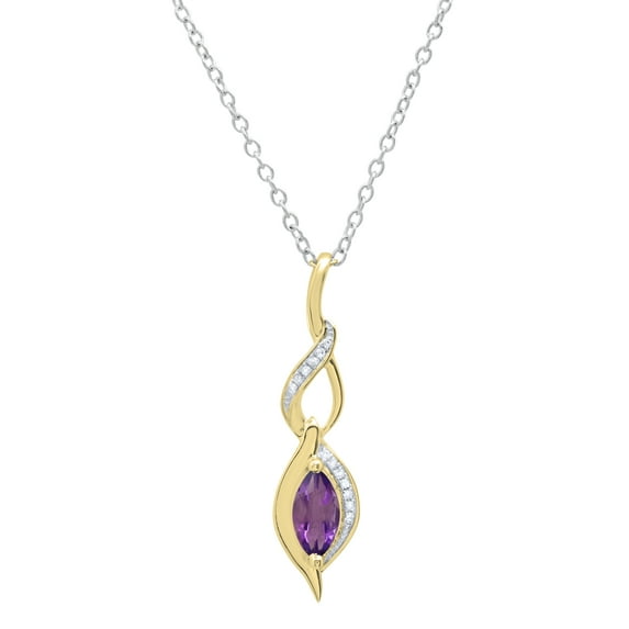 Dazzlingrock Collection 8X4mm Marquise Amethyst & Round White Diamond Twist Infinity Pendant for Women with 18 Inch Silver Chain (0.05 ctw, Color I-J, Clarity I2-I3) in 10K Yellow Gold