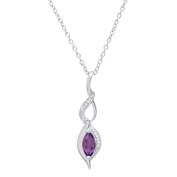 Dazzlingrock Collection 8X4mm Marquise Amethyst & Round White Diamond Twist Infinity Pendant for Women with 18 Inch Silver Chain (0.05 ctw, Color I-J, Clarity I2-I3) in 10K White Gold