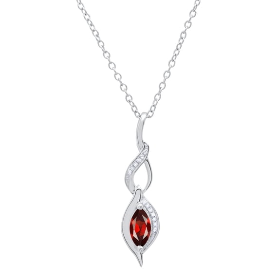 Dazzlingrock Collection 8X4mm Marquise Garnet & Round White Diamond Twist Infinity Pendant for Women with 18 Inch Silver Chain (0.05 ctw, Color I-J, Clarity I1-I2) in 18K White Gold