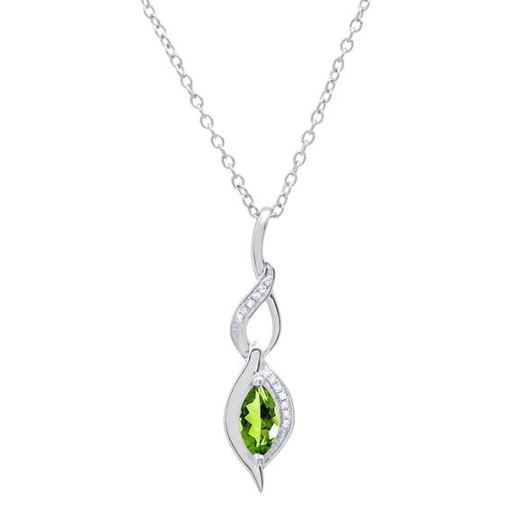 Dazzlingrock Collection 8X4mm Marquise Peridot & Round White Diamond Twist Infinity Pendant for Women with 18 Inch Gold Chain (0.05 ctw, Color I-J, Clarity I2-I3) in 10K White Gold