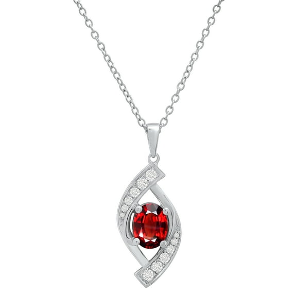 Dazzlingrock Collection 8X6mm Oval Garnet & Round White Diamond Flame Pendant for Women with 18 Inch Gold Chain (0.30 ctw, Color I-J, Clarity I1-I2) in 18K White Gold