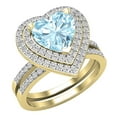thumbnail image 1 of Dazzlingrock Collection 8mm Heart Aquamarine & Round White Diamond Double Halo Engagement Ring Set for Women (0.65 ctw, Color I-J, Color I1-I2) in 18K Yellow Gold, Size 7, 1 of 5