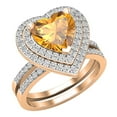 thumbnail image 1 of Dazzlingrock Collection 8mm Heart Citrine & Round White Diamond Double Halo Engagement Ring Set for Women (0.65 ctw, Color I-J, Color I1-I2) in 14K Rose Gold, Size 5, 1 of 5