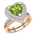 thumbnail image 1 of Dazzlingrock Collection 8mm Heart Peridot & Round White Diamond Double Halo Engagement Ring Set for Women (0.65 ctw, Color I-J, Color I1-I2) in 14K Rose Gold, Size 6.5, 1 of 5