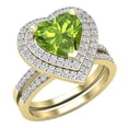 thumbnail image 1 of Dazzlingrock Collection 8mm Heart Peridot & Round White Diamond Double Halo Engagement Ring Set for Women (0.65 ctw, Color I-J, Color I1-I2) in 18K Yellow Gold, Size 4, 1 of 5