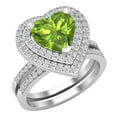 thumbnail image 1 of Dazzlingrock Collection 8mm Heart Peridot & Round White Diamond Double Halo Engagement Ring Set for Women (0.65 ctw, Color I-J, Color I2-I3) in 925 Sterling Silver, Size 8, 1 of 5