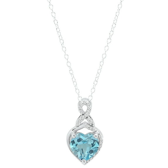 Dazzlingrock Collection 8mm Heart Shaped Blue Topaz & Round White Diamond Infinity Style Pendant for Women with 18 Inch Silver Chain (0.15 ctw, Color I-J, Clarity I2-I3) in 10K White Gold