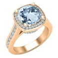 thumbnail image 1 of Dazzlingrock Collection 8mm Round Aquamarine & White Diamond with Princess Halo Style Engagement Ring for Women (0.75 ctw, Color I-J, Clarity I2-I3) in 10K Rose Gold, Size 9.5, 1 of 4