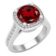 thumbnail image 1 of Dazzlingrock Collection 8mm Round Garnet & White Diamond with Princess Halo Style Engagement Ring for Women (0.75 ctw, Color I-J, Clarity I1-I2) in 18K White Gold, Size 7.5, 1 of 1