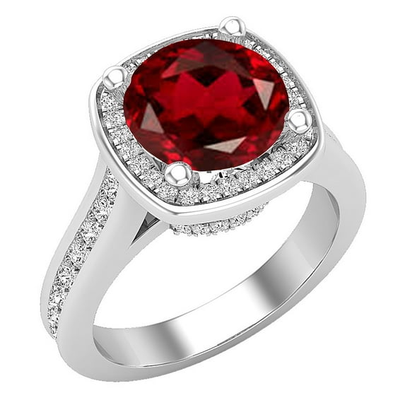 Dazzlingrock Collection 8mm Round Garnet & White Diamond with Princess Halo Style Engagement Ring for Women (0.75 ctw, Color I-J, Clarity I2-I3) in 925 Sterling Silver, Size 4